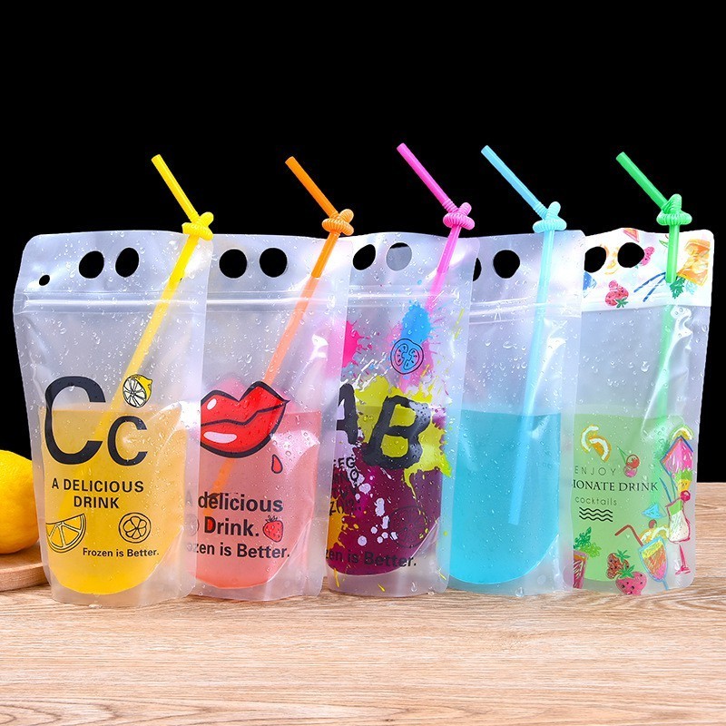 Customize Transparent Liquid Pouch Zip Locked Bag Stand Up Beverage Plastic Package Pouch With Free Straw