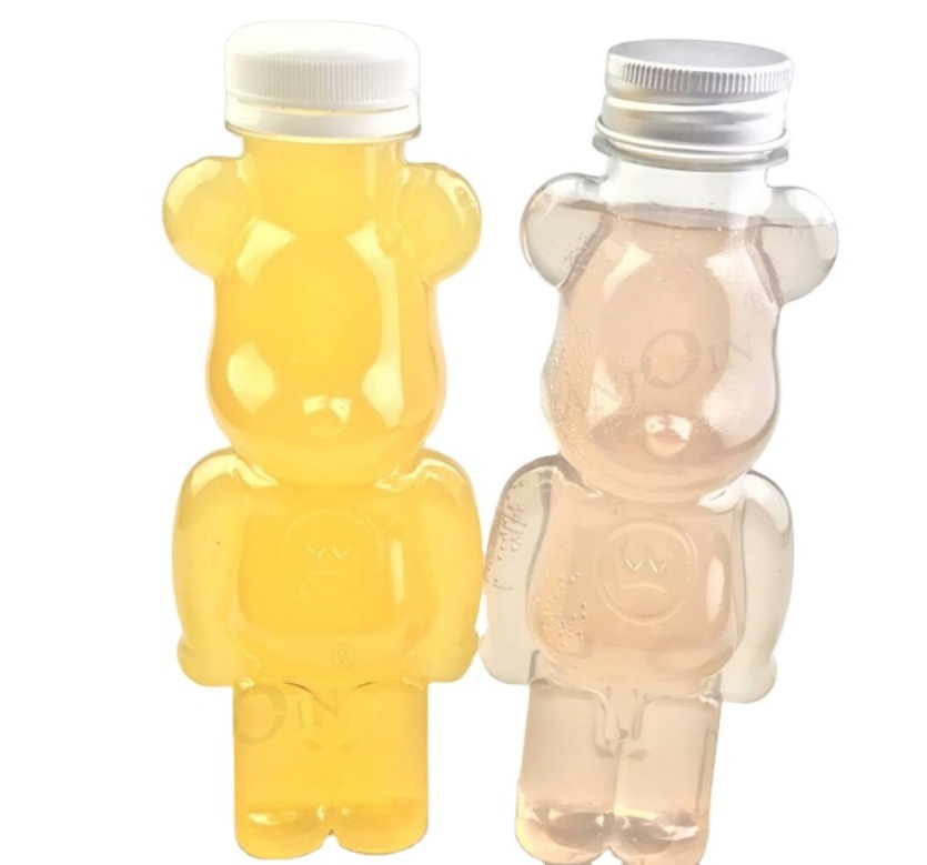 Free Sample 500ml cute bear animal transparent shape summer milk tea juice plastic bottles from Vanjoin