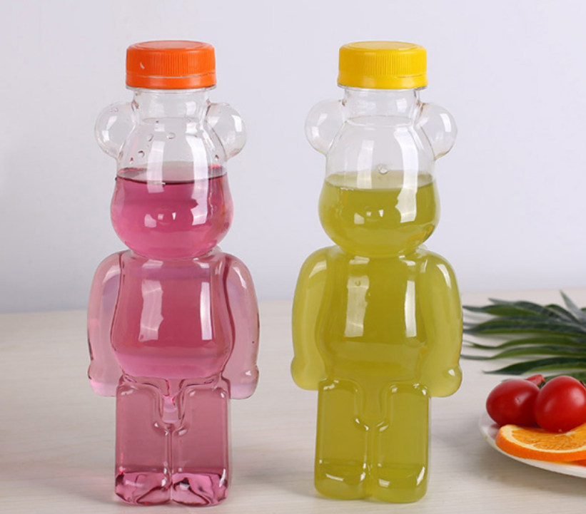 Free Sample 500ml cute bear animal transparent shape summer milk tea juice plastic bottles from Vanjoin