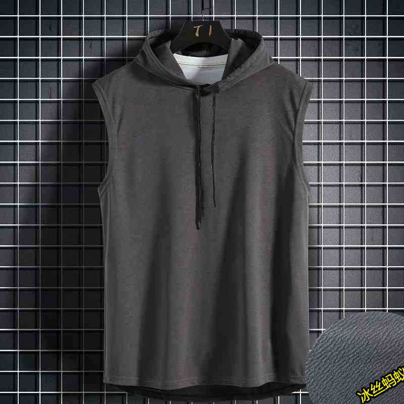 Wholesale sleeveless tank top men's casual T-shirt solid color hoodie lace-up T-shirt Hip hop men's sweatshirt mens gym vest