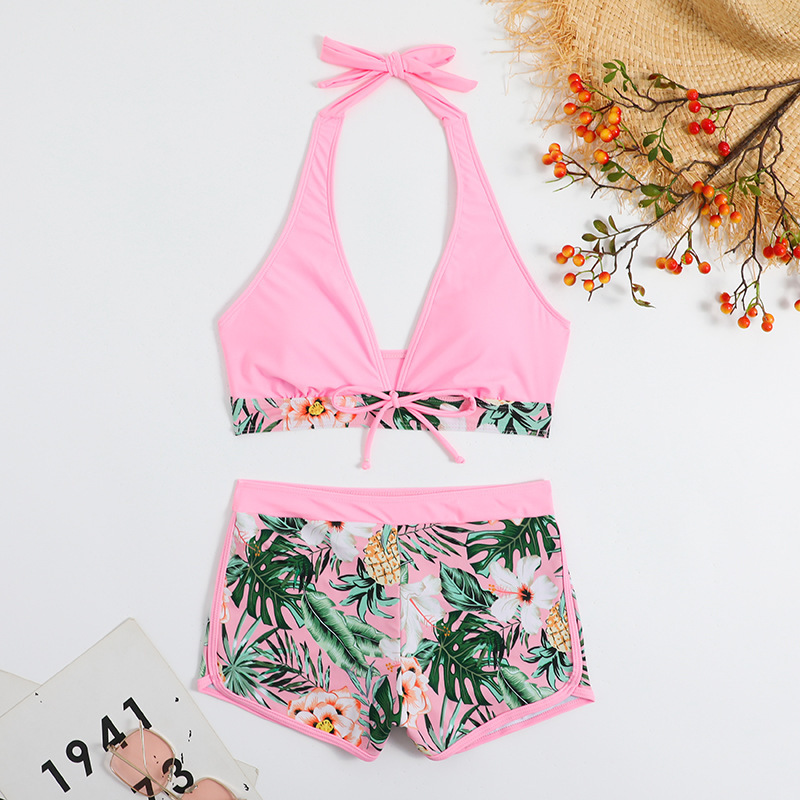 2023 New swimdress Bikini 2-Piece Set Sports Bra Boxer Shorts Classic Printed Beachwear Women Sexy Swimsuit buckle swimwear