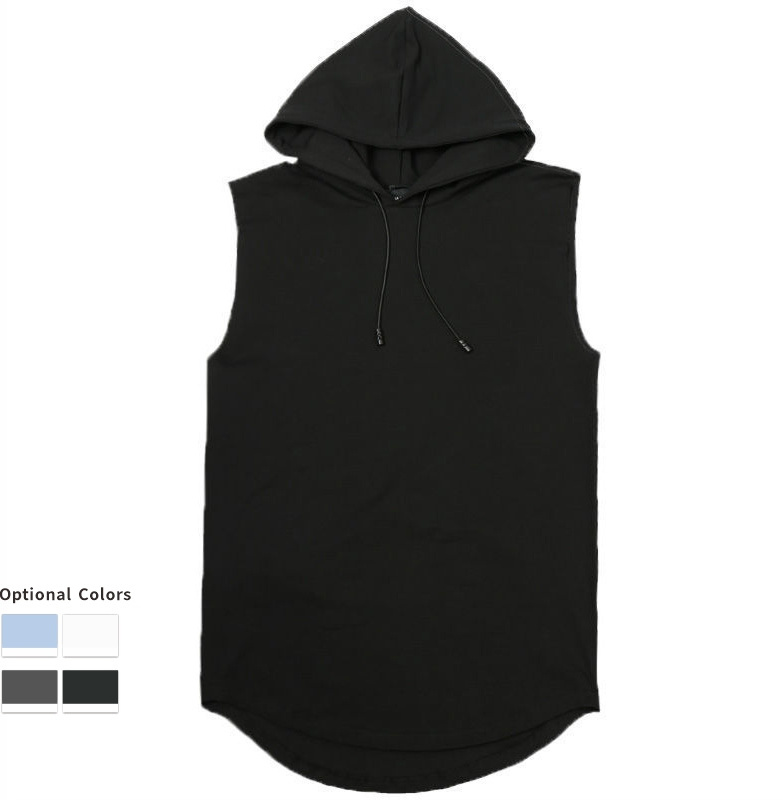 Wholesale sleeveless tank top men's casual T-shirt solid color hoodie lace-up T-shirt Hip hop men's sweatshirt mens gym vest