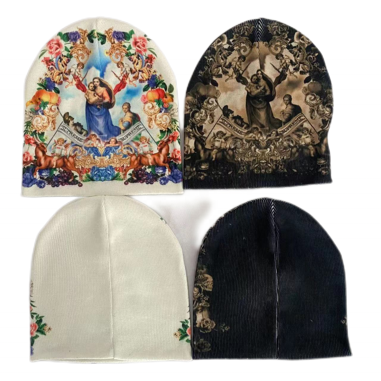 OEM Custom Digital Print Pattern Christmas Gift Beanies Skull Cap Cuffless Winter Warm Printing Knitted Beanie