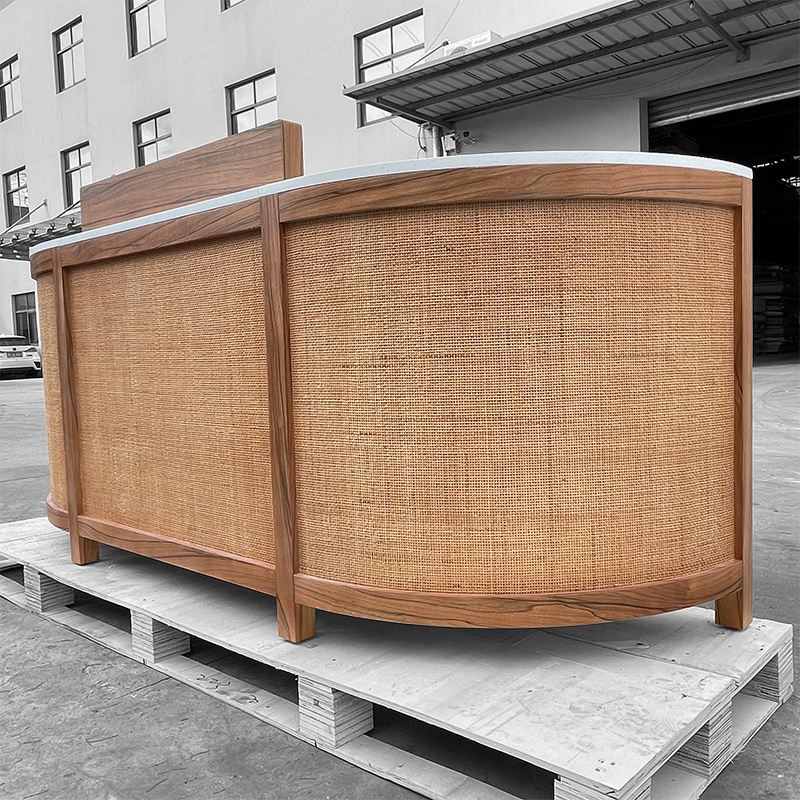 Tropical Style Rattan Decorative Solid Surface Counter Top Check-in Desk Reception Desk