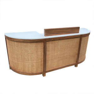 Hotel modern reception High quality wooden rattan information desk Counter service desk