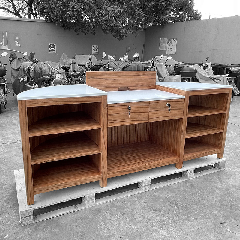 Hotel modern reception High quality wooden rattan information desk Counter service desk