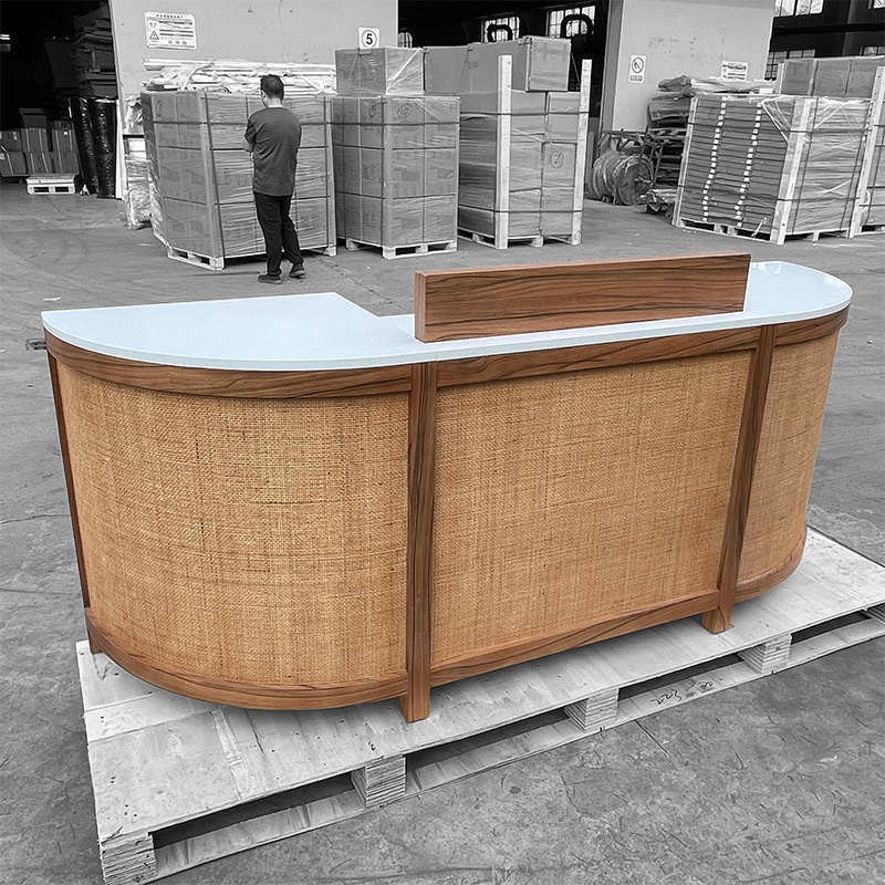 Hotel modern reception High quality wooden rattan information desk Counter service desk