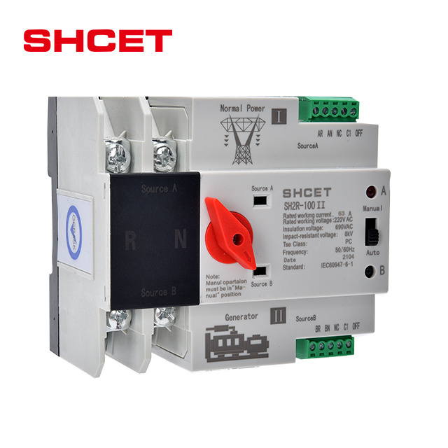 Dual power mini din rail ac dc ats automatic transfer switch changeover isolator isolating disconnector switch 2p 3p 4p 80a 100a