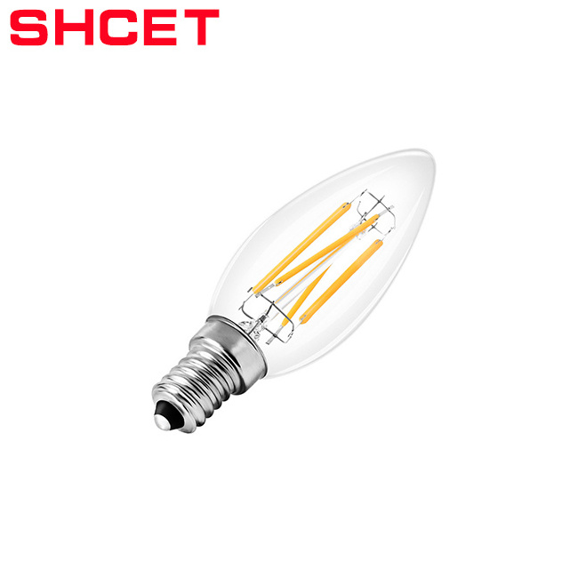 Hot sale vintage led filament light bulbs 2700K Warm White C35 led candle light bulb clear glass cover E14 2W 4W for decorative