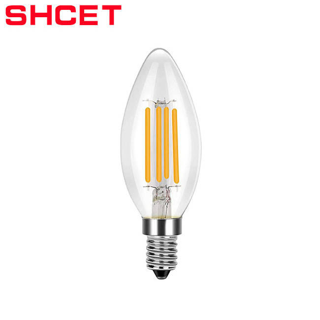 Hot sale vintage led filament light bulbs 2700K Warm White C35 led candle light bulb clear glass cover E14 2W 4W for decorative