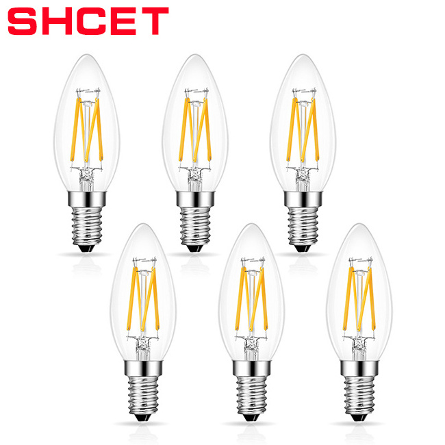 Hot sale vintage led filament light bulbs 2700K Warm White C35 led candle light bulb clear glass cover E14 2W 4W for decorative