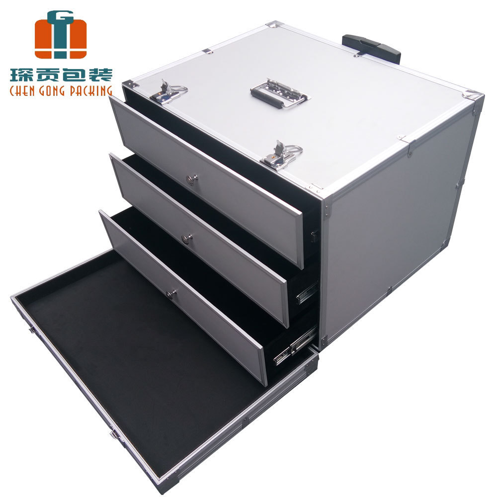 custom drawer truck tool box aluminum make up flight train case with locks