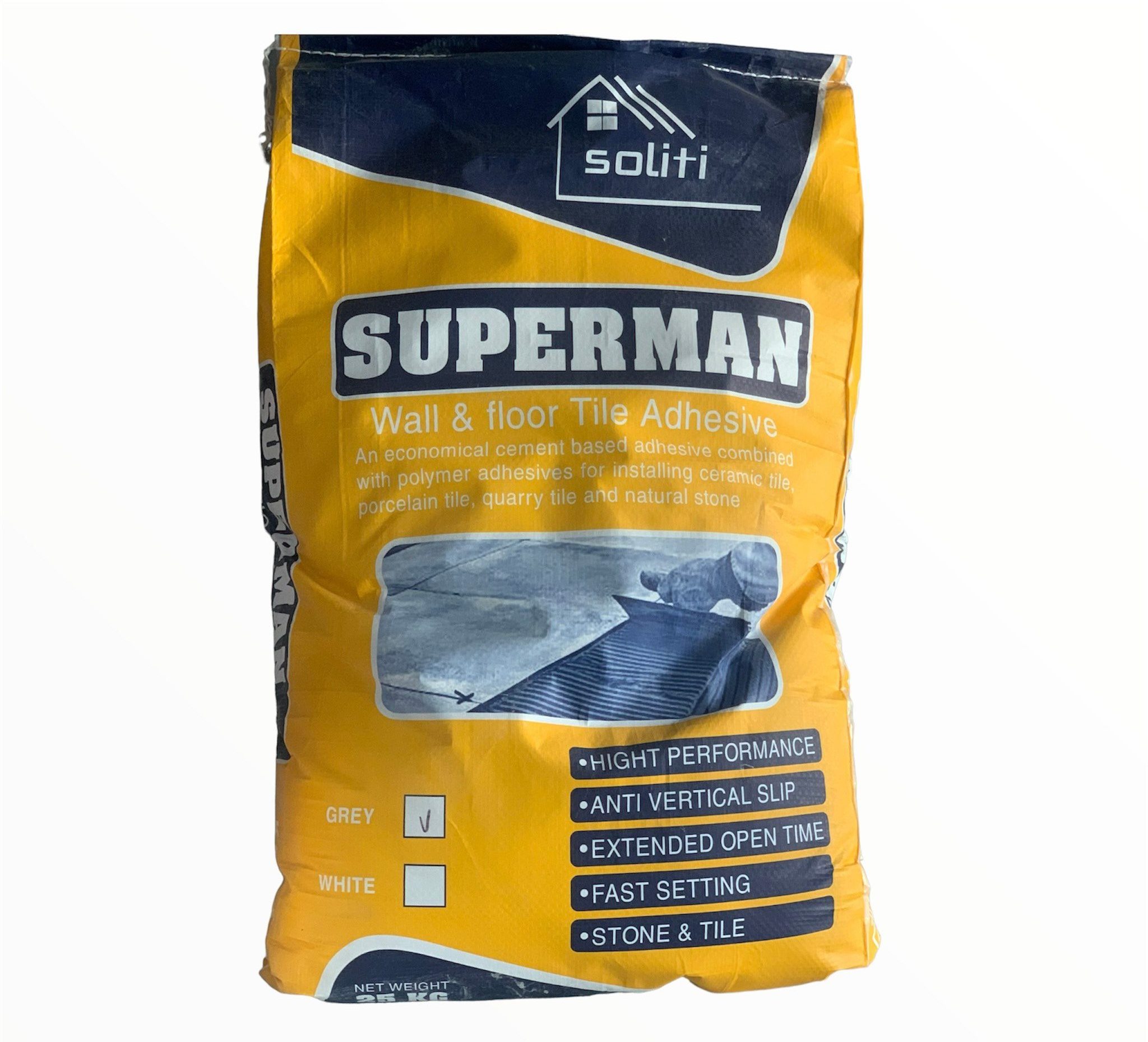 Outdoor Construction Super Man Tile Adhesive 25KG Polymer Modified White Cement Based Vietnam Origin Exporting