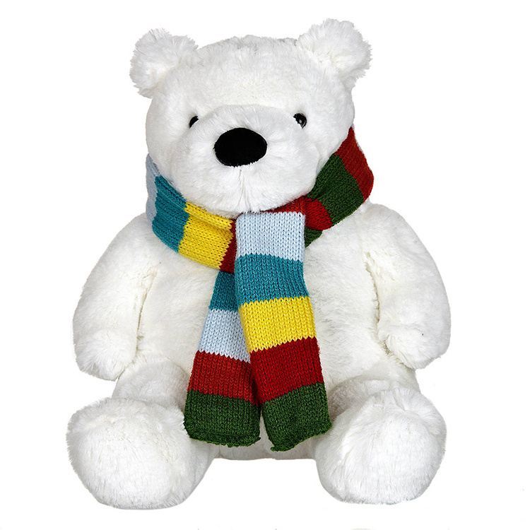 High Quality Animal Polar Bear Plush Toy with red & white Scarf