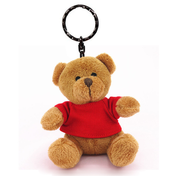 Classic bear design custom plush soft keychain with printed logo on T-shirt wholesale soft toy keychain