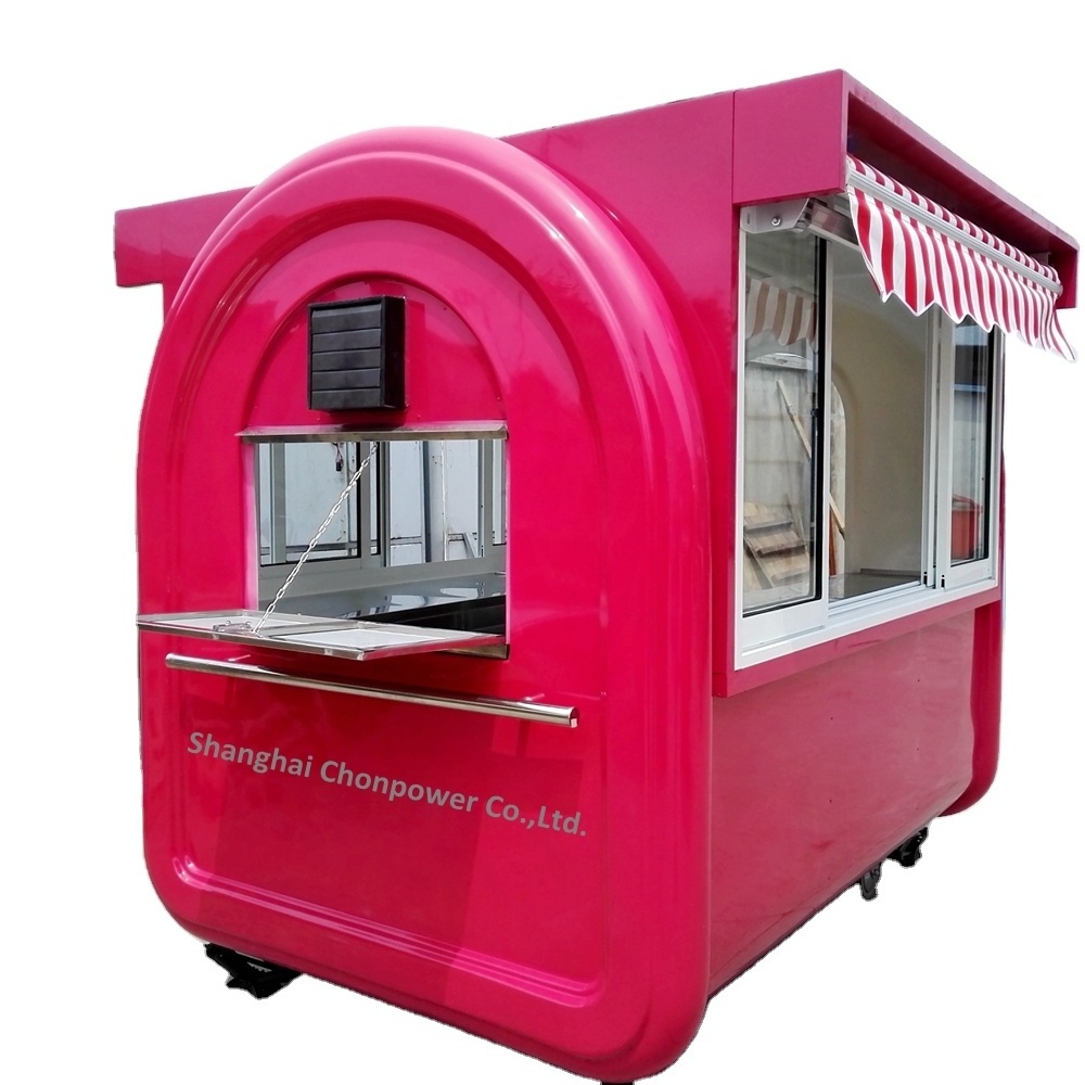 CP-A230165210 pink Coffee kiosk popcorn cotton candy food booth ice maker snow mud food cart With stretching canopy`