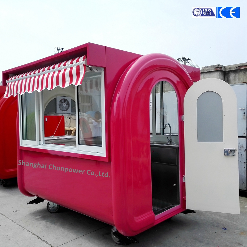 CP-A230165210 pink Coffee kiosk popcorn cotton candy food booth ice maker snow mud food cart With stretching canopy`