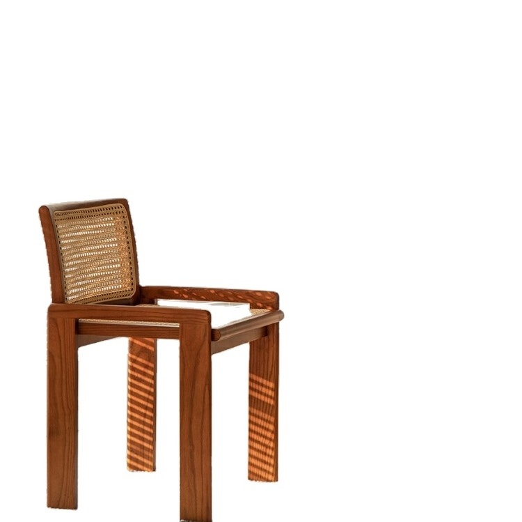 Retro dining designer chair solid wood household rattan woven  chair wabi-sabi style leisure chair