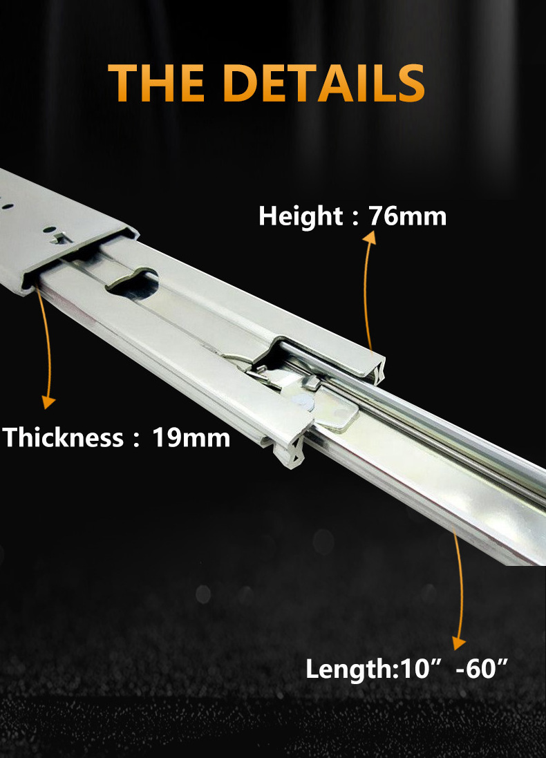 TH2076LK 76mm 225KG Load Rating 1500mm long drawer slide two way Heavy Duty Locking Drawer Slides telescopic rail