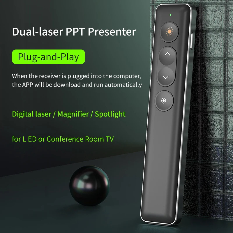 Double Laser Pointer Pen H90S Wireless Presenter Green Red Laser Spotlight Magnifier Mode Air Mouse Page Turning Remote Control