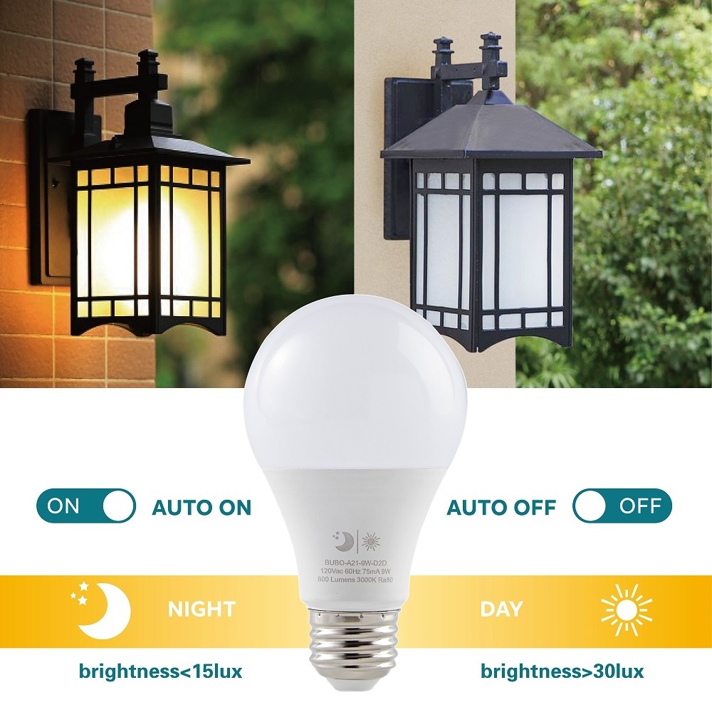 Bubo Dusk to Dawn Led Light Bulb, 9W (60W Equivalent)Neutral Light(4000K), 800lm, A19 Auto On/Off Porch Light E26 Base