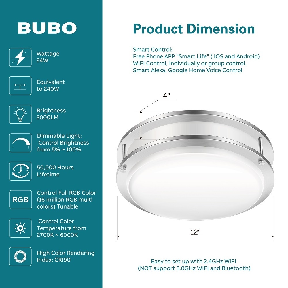 Bubo Semi Flush Mount RGB Ceiling Light Smooth Color Tunable and Dimmable for Bedroom Living Room