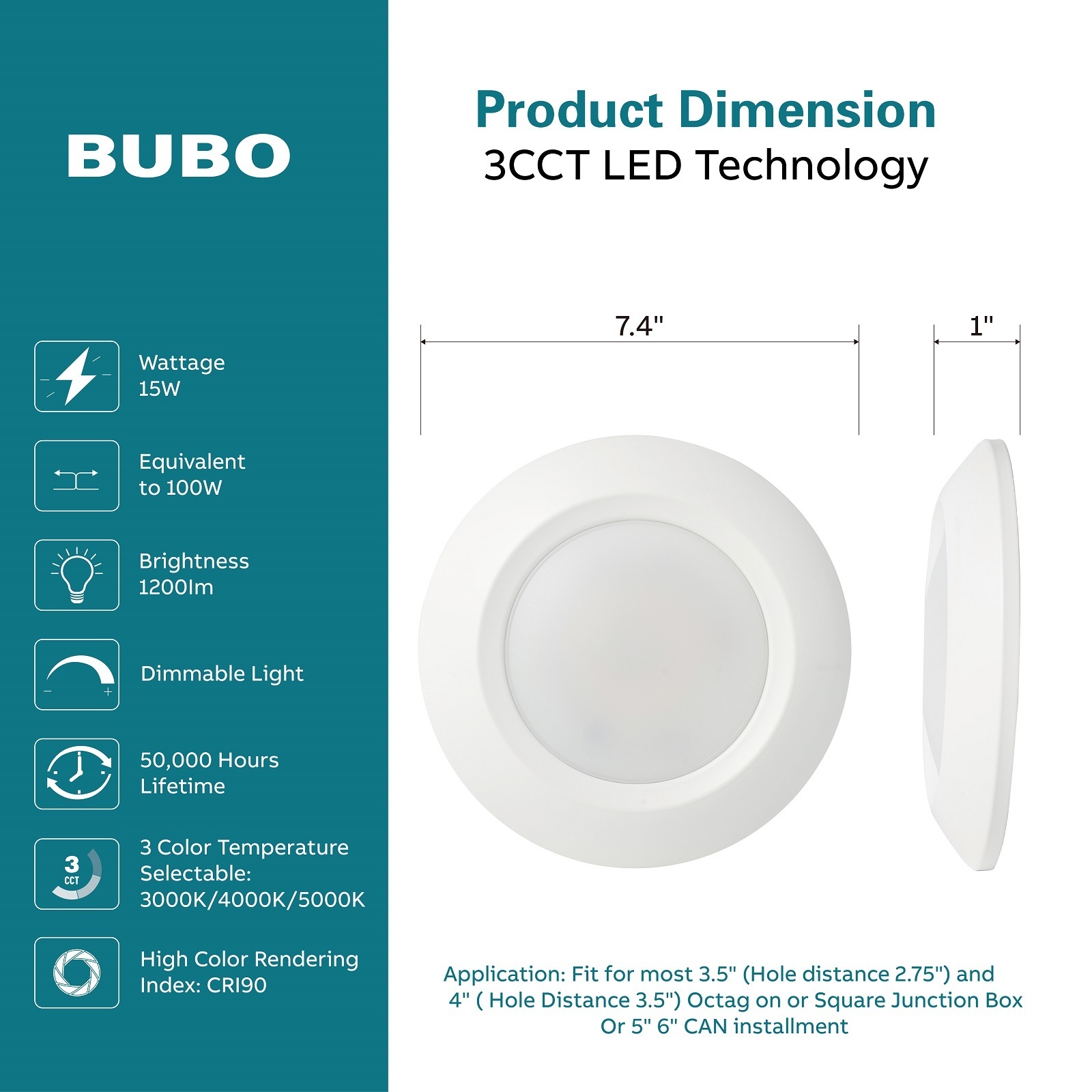 Bubo AC 120v Wall Switch CCT Selectable 3000k 4000k 5000k in One Light 6 Inch Disc Downlight