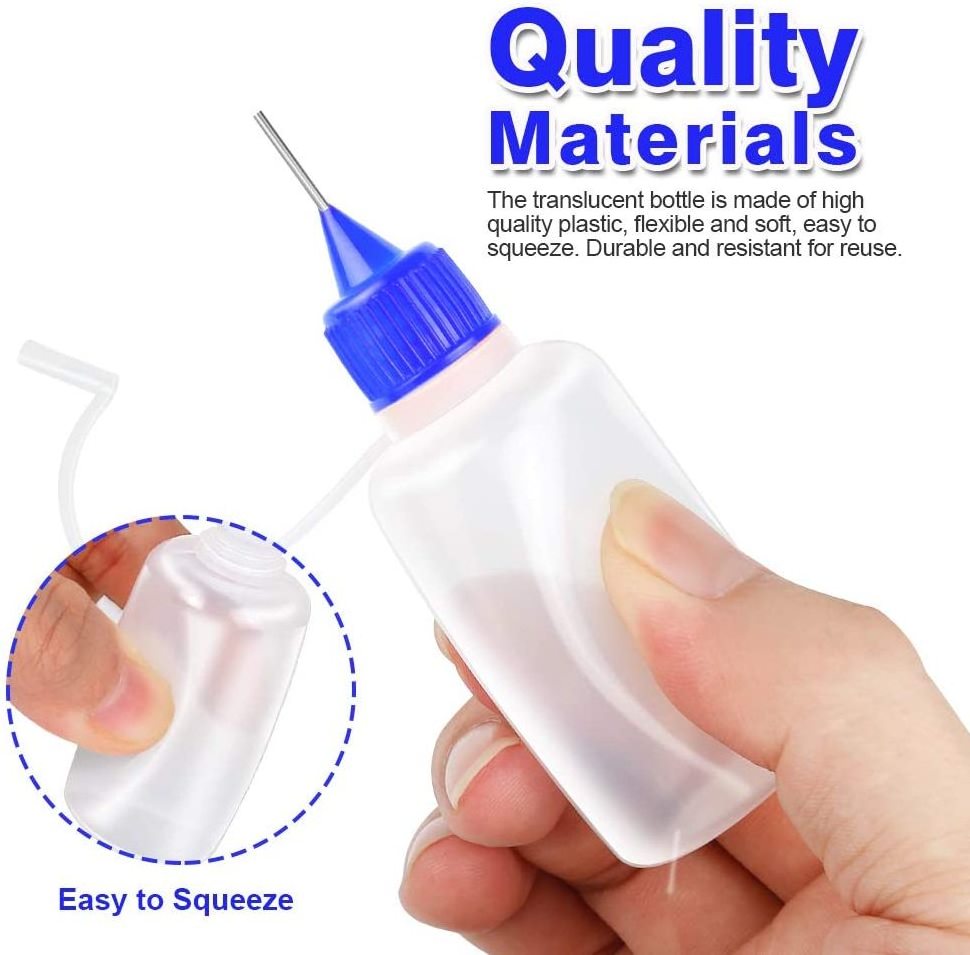 Plastic LDPE Precision Tip Applicator Bottles 30ml Needle Tip Squeeze Glue Bottles 12 pack Precision Bottles with 5 Mini Funnels