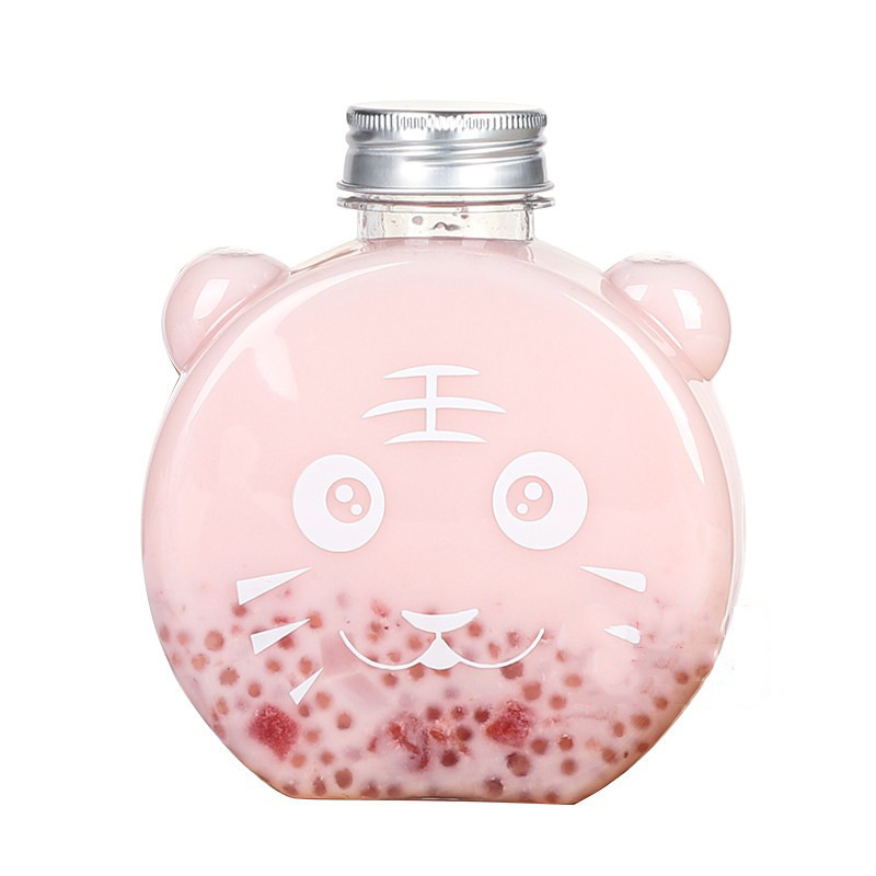 350ml 700ml Custo Drink Bottle 500ml Disposable Pet Creative Transparent Milk Tea Bottle Cartoon Juice Plastic Bottle