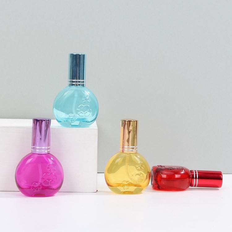 Pink Red Glass Cosmetic Packaging Set 13ML Portable Beautiful Colorful Glass Spray Perfume Bottle with Flowers on