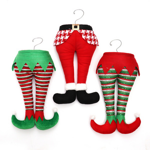 Christmas Santa Elf Legs Plush Stuffed Feet with Shoes Stuck in Christmas Tree Decor Navidad Festival Party Ornament Supplies