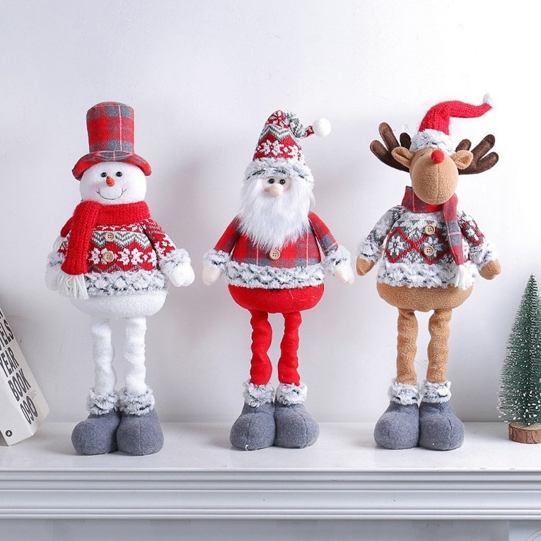 Large Size Christmas Santa Figurine Telescopic Length Standing Christmas Snowman Elk Ornament Doll Xmas Decoration