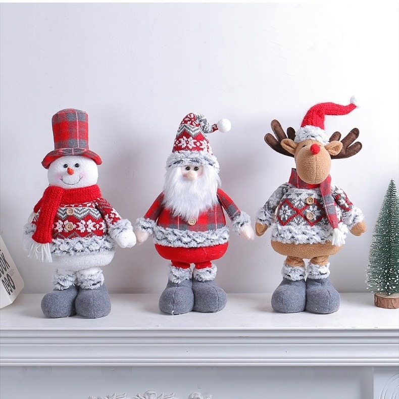 Large Size Christmas Santa Figurine Telescopic Length Standing Christmas Snowman Elk Ornament Doll Xmas Decoration