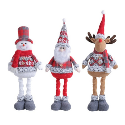 Large Size Christmas Santa Figurine Telescopic Length Standing Christmas Snowman Elk Ornament Doll Xmas Decoration