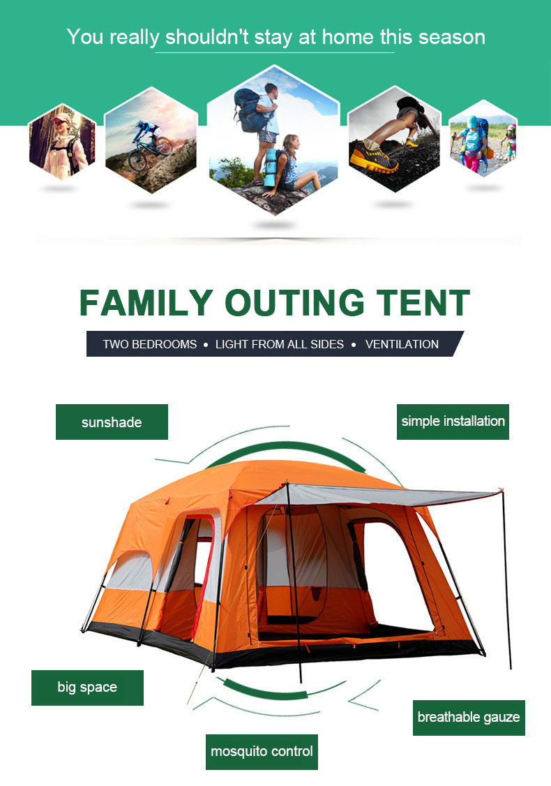 Cuckoo Two Room Camping Tent Waterproof Cheap 5-8 Person Outdoor Family Luxury Big Tent