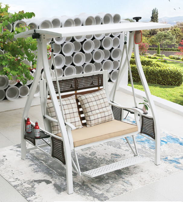 2 Person Adjustable  Led White Light Aluminium Frame Rattan Seat Outdoor Furniture Patio Swing