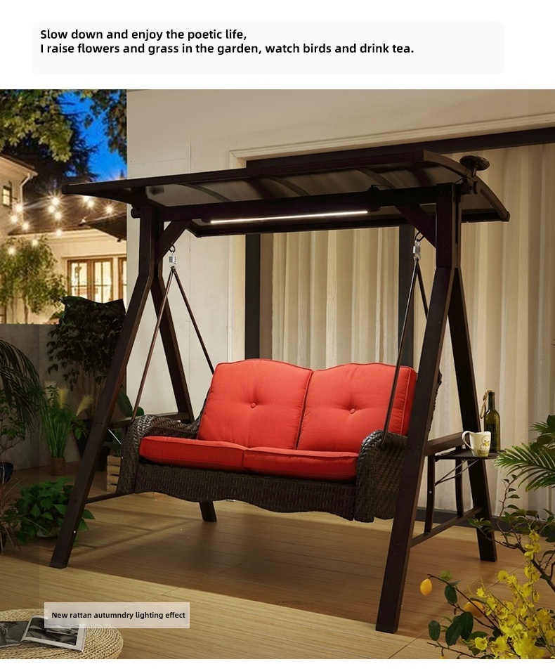 Wholesale Modern Metal  Led Light Swing Chair Rattan 2 Person Outdoor Patio Swing With Awning