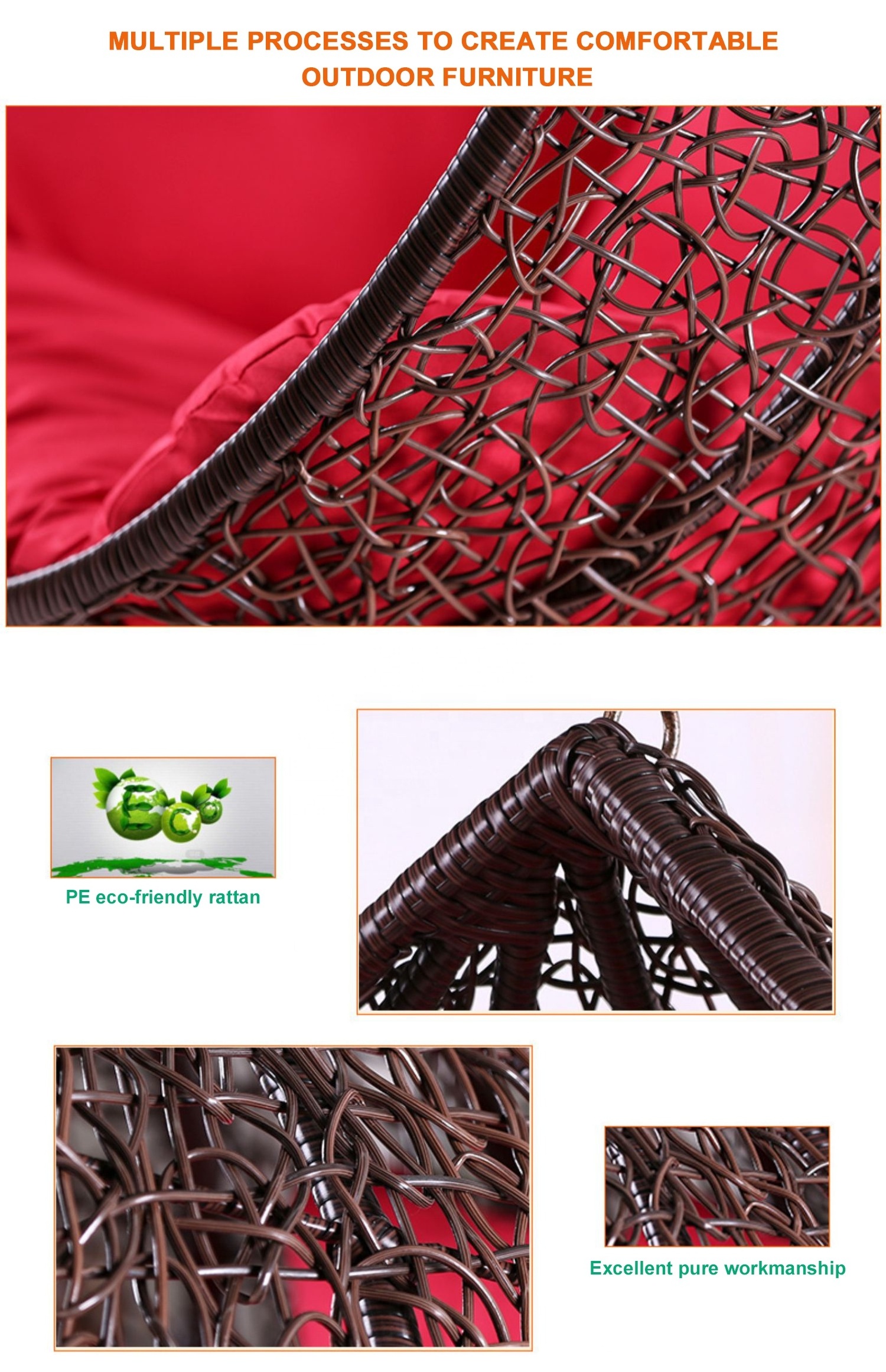 Outdoor Rattan Patio Swing Chair Garden Terrace Hanging Egg Chairs One Seat Basket Egg Chair