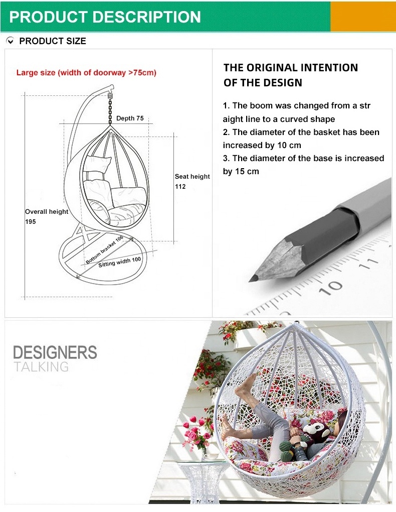 Outdoor Rattan Patio Swing Chair Garden Terrace Hanging Egg Chairs One Seat Basket Egg Chair