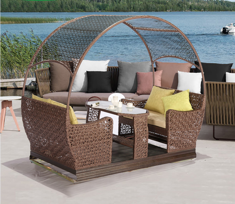 Swing Chair Garden Balcony Rattan Rocking Chair Outdoor Furniture Metal Frame Four People Luxury Modern High Quality Outdoor