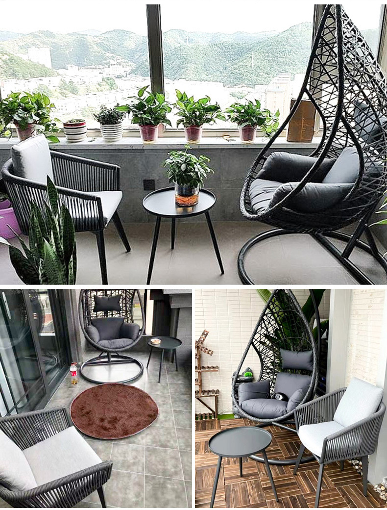 Morden Balcony Outdoor Metal Table And Chair 3pieces Set Coffee Table and Rattan Chair set