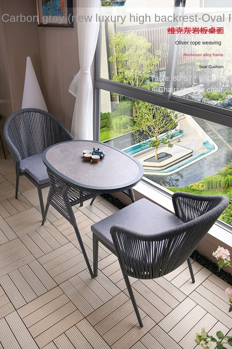 Paten Design Outdoor Garden Patio Wood Table and Chairs Modern PE Rattan Table Chair 3pieces Set