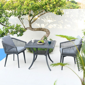 Morden Balcony Outdoor Metal Table And Chair 3pieces Set Coffee Table and Rattan Chair set