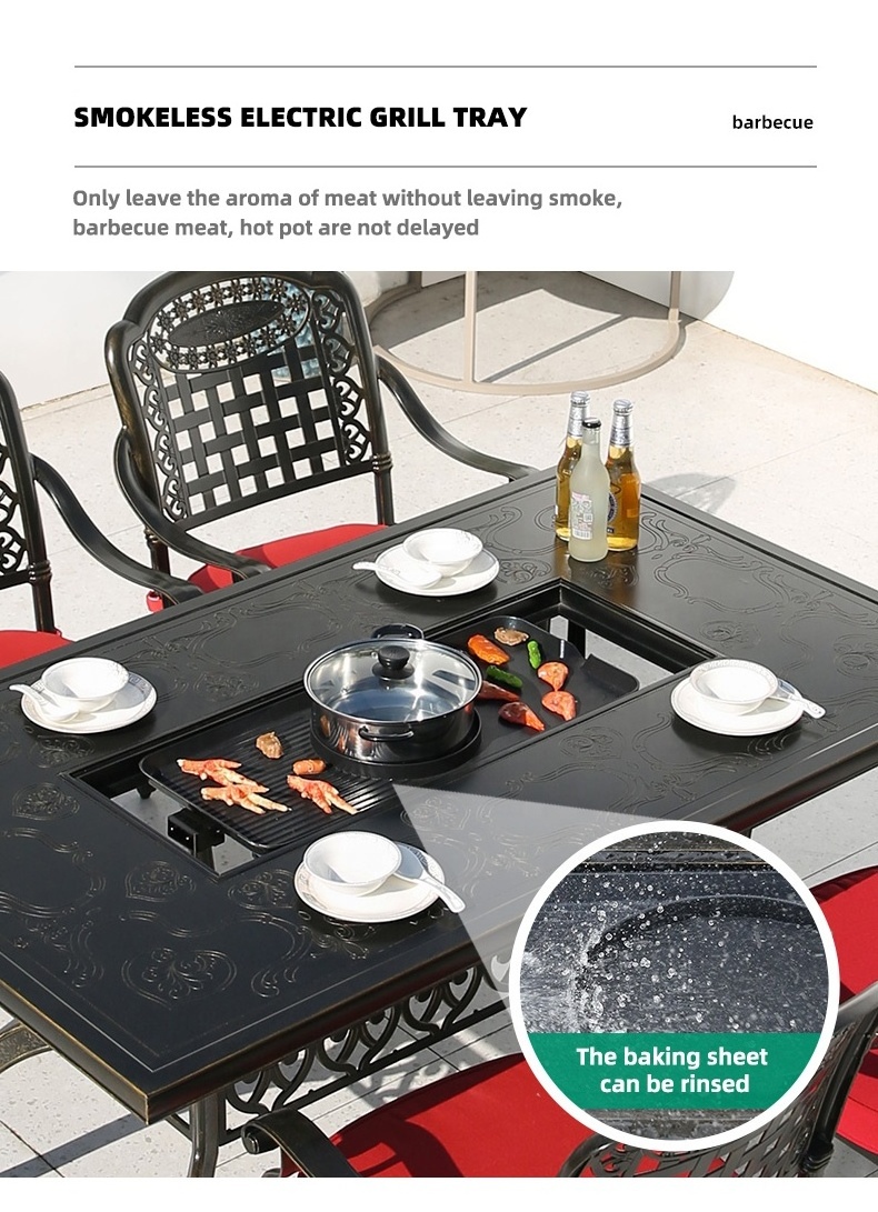 New Design Camping Garden Restaurant Aluminum  BBQ Grill Rectangular Table and Chair Set 1.5M