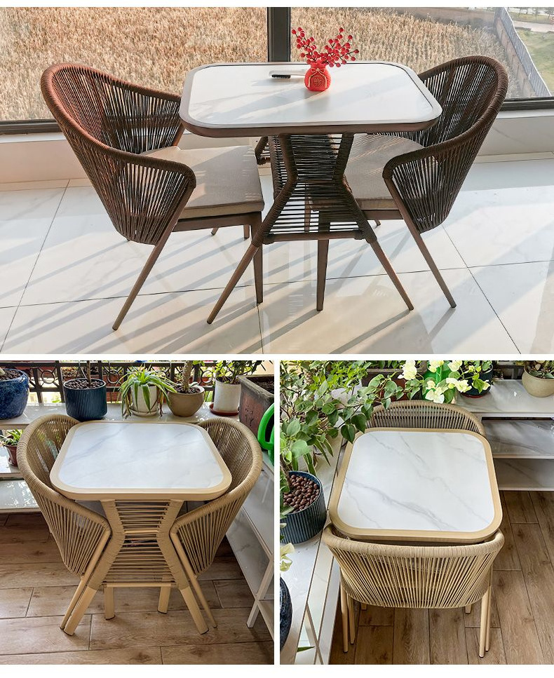 Paten Design Outdoor Garden Patio Wood Table and Chairs 3pieces Modern PE Rattan Table Chair Set