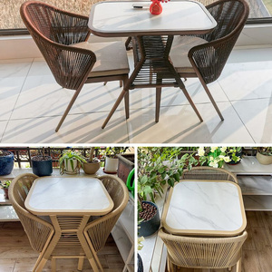 Paten Design Outdoor Garden Patio Wood Table and Chairs 3pieces Modern PE Rattan Table Chair Set