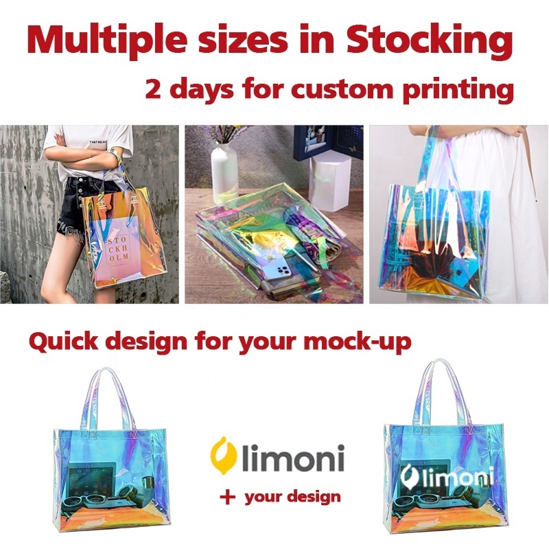 Promotion Transparent Hologram PVC Hand Bag Laser Holographic Tote Gift Bags