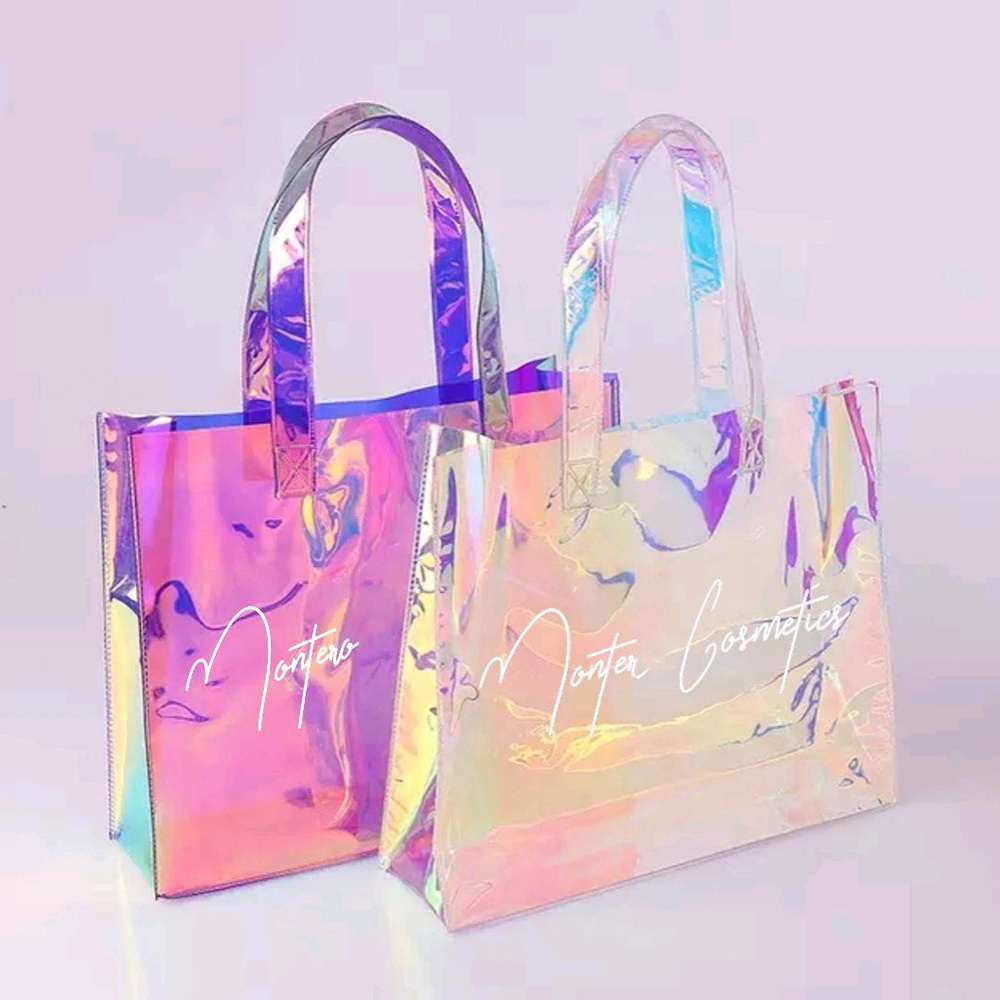 Promotion Transparent Hologram PVC Hand Bag Laser Holographic Tote Gift Bags