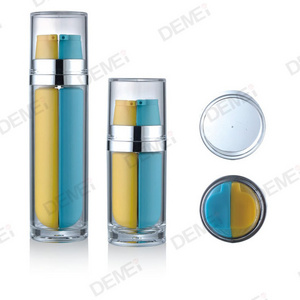 DEMEI 100ml plastic double dual chamber twin neck lotion pump bottle for serum