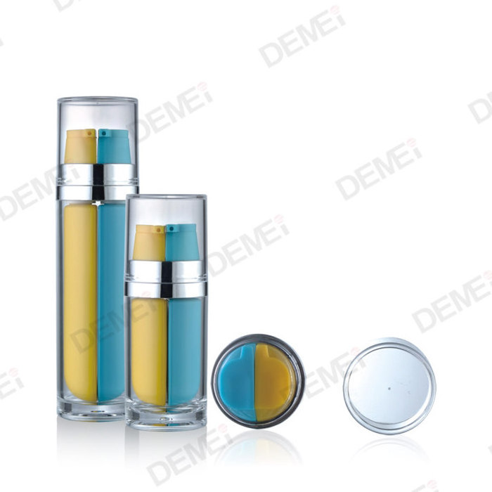 DEMEI 100ml plastic double dual chamber twin neck lotion pump bottle for serum